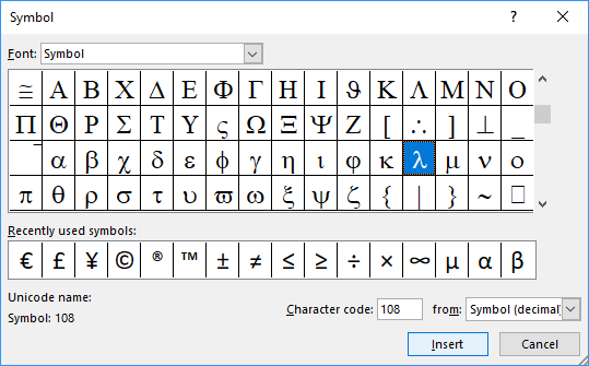 Excel lambda symbol